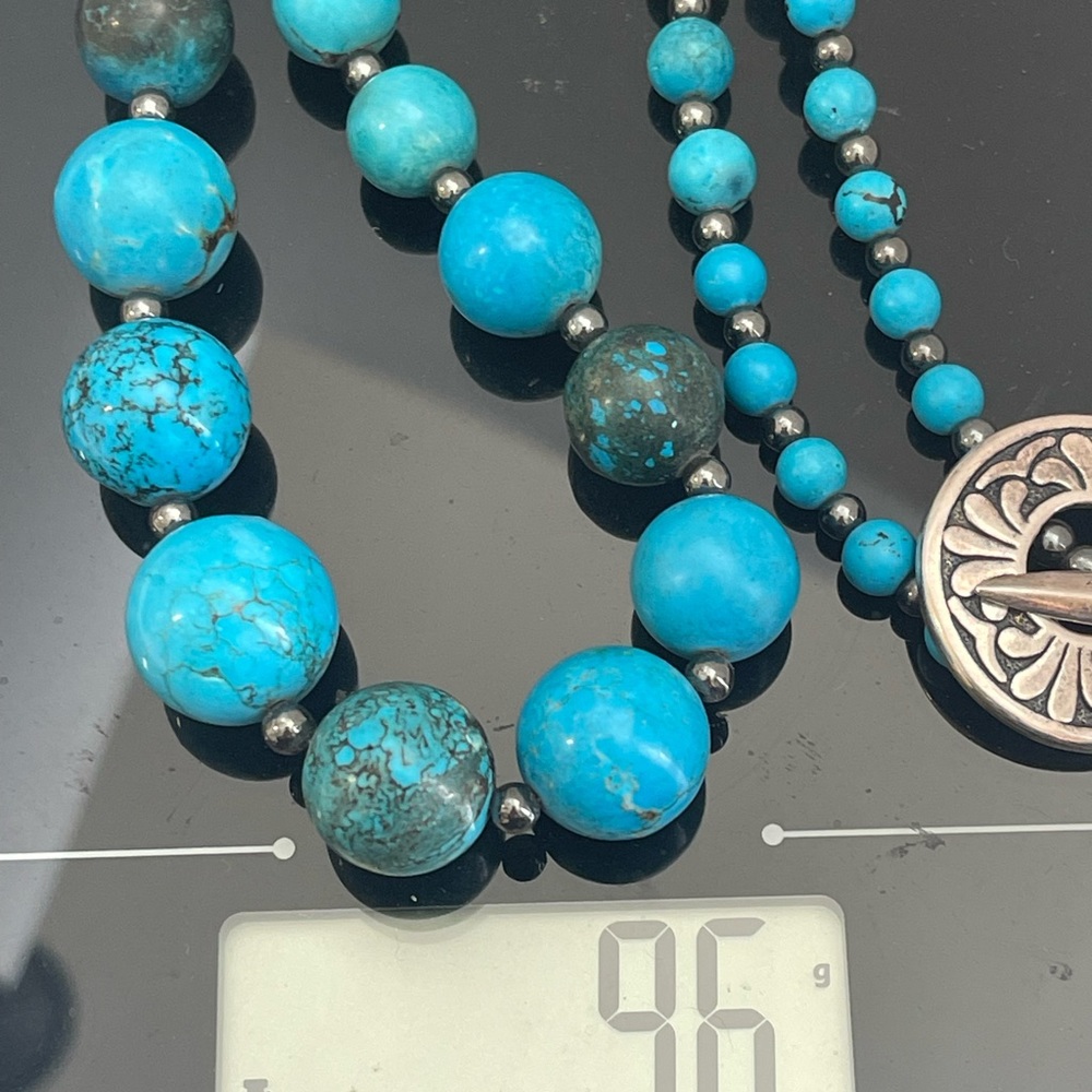 Vintage Persian Turquoise Graduated Bead Strand 22” Necklace Pendant Marked 96g - Picture 2 of 16